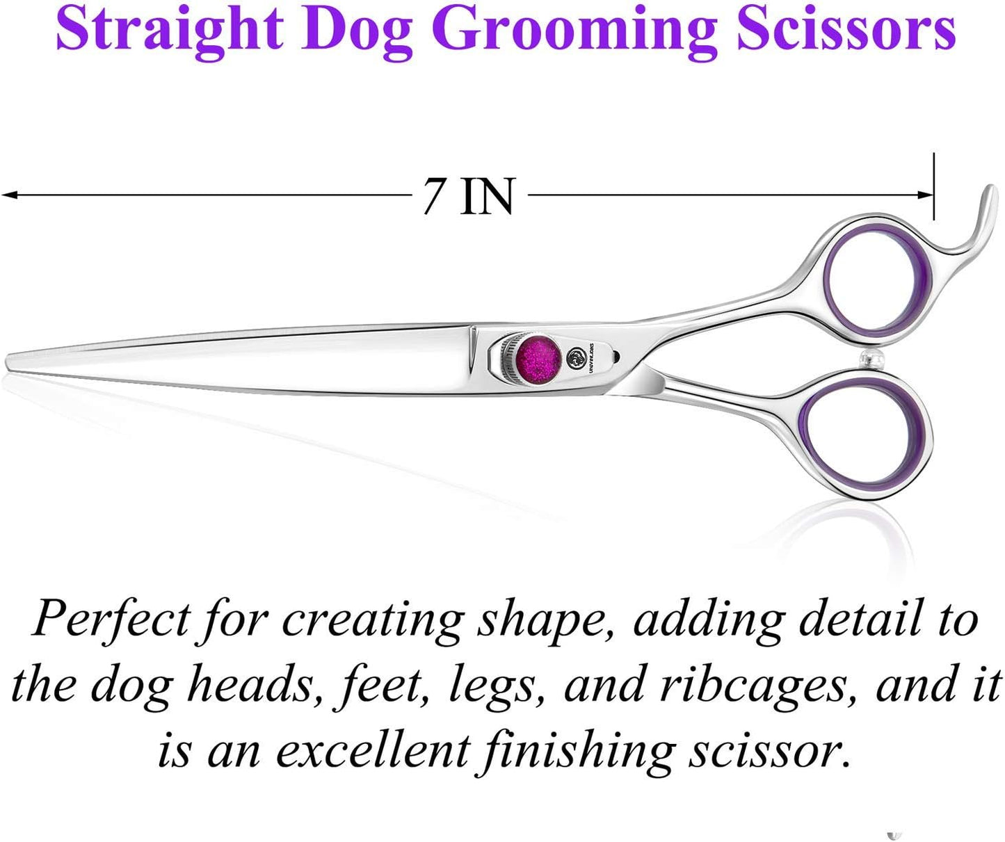 7 Inches Dog Grooming Scissors Dog Cutting Shears Professional Trimming Shears for Dog Cat Pet Japanese Stainless Steel Purple