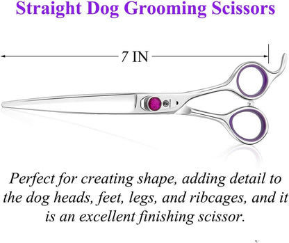7 Inches Dog Grooming Scissors Dog Cutting Shears Professional Trimming Shears for Dog Cat Pet Japanese Stainless Steel Purple