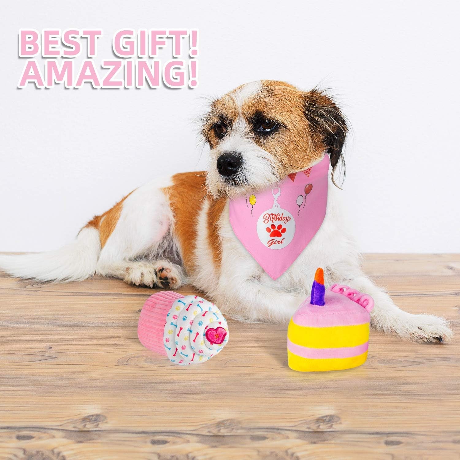 Dog Birthday Cake, Dog Birthday Party Supplies, 2PCS Squeaky Dog Toys, Puppy Birthday, Dog Gift Box with Birthday Bandana, Birthday Hat, Cute Dog Toys Large