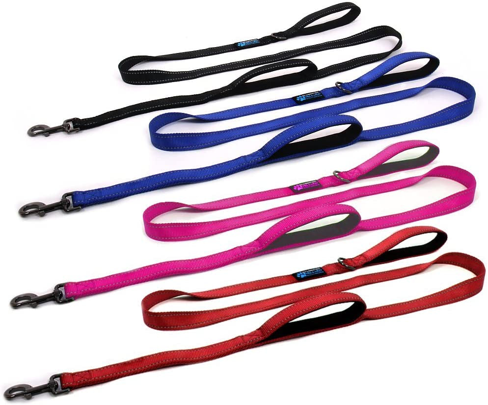 Double Handle Traffic Dog Leash - Reflective, Donates to Dog Rescue (Pink, 6 FT)