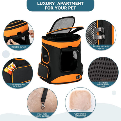 Cat Backpack Carrier Easy-Fit Dog Travel Backpack Carrier for Hiking Walking Cycling Suitable for Small Medium Dogs Cats and Rabbits up to 22 Pounds, Orange