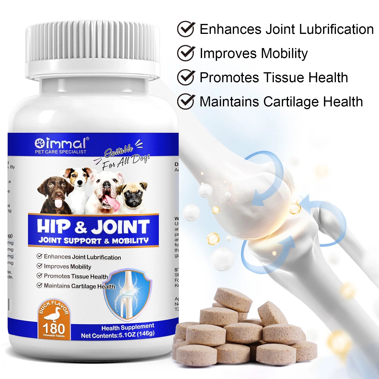 Hip & Joint Chewable Tablets for Dog, Health Supplement with Chondroitin for Dogs Mobility Support & Dog, 180P*2 Chewable Supplement for Dogs Joint Health