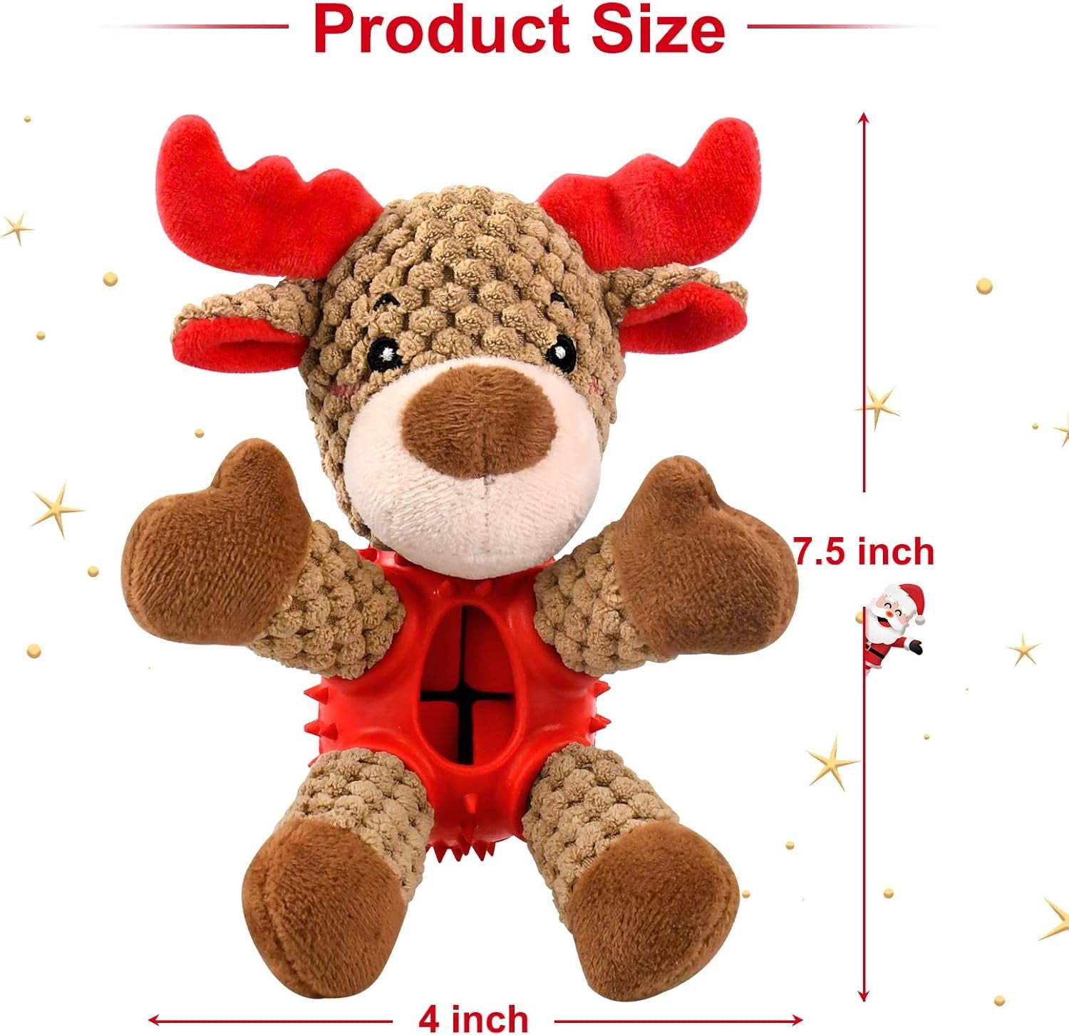 Christmas Squeaky Dog Toys, Durable Latex Rubber Chew Bite Toys Stuffed with Crinkle Paper for Puppy to Medium Pets (Elk)