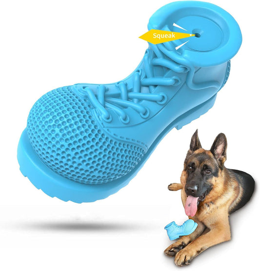 Dog Chew Toys - Squeaky, Tough & Tear-Resistant, Reduces Plaque & Tartar, Shoe Shape for Small & Medium Dogs (Blue)