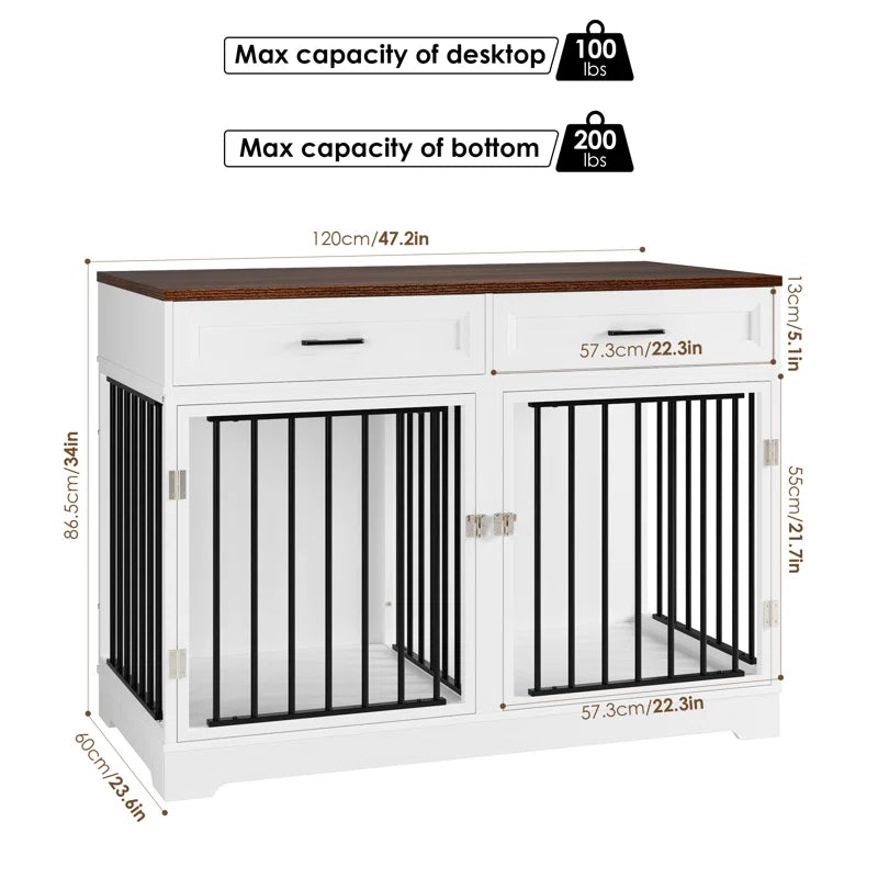 Chesterle Large Dog Crate Furniture Style with 2 Drawers and Divider
