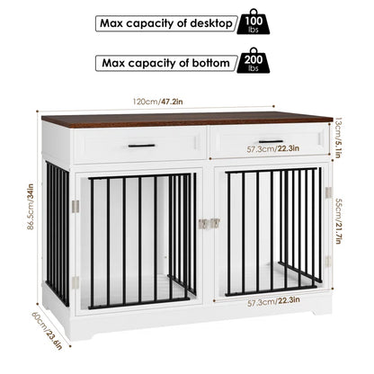 Chesterle Large Dog Crate Furniture Style with 2 Drawers and Divider