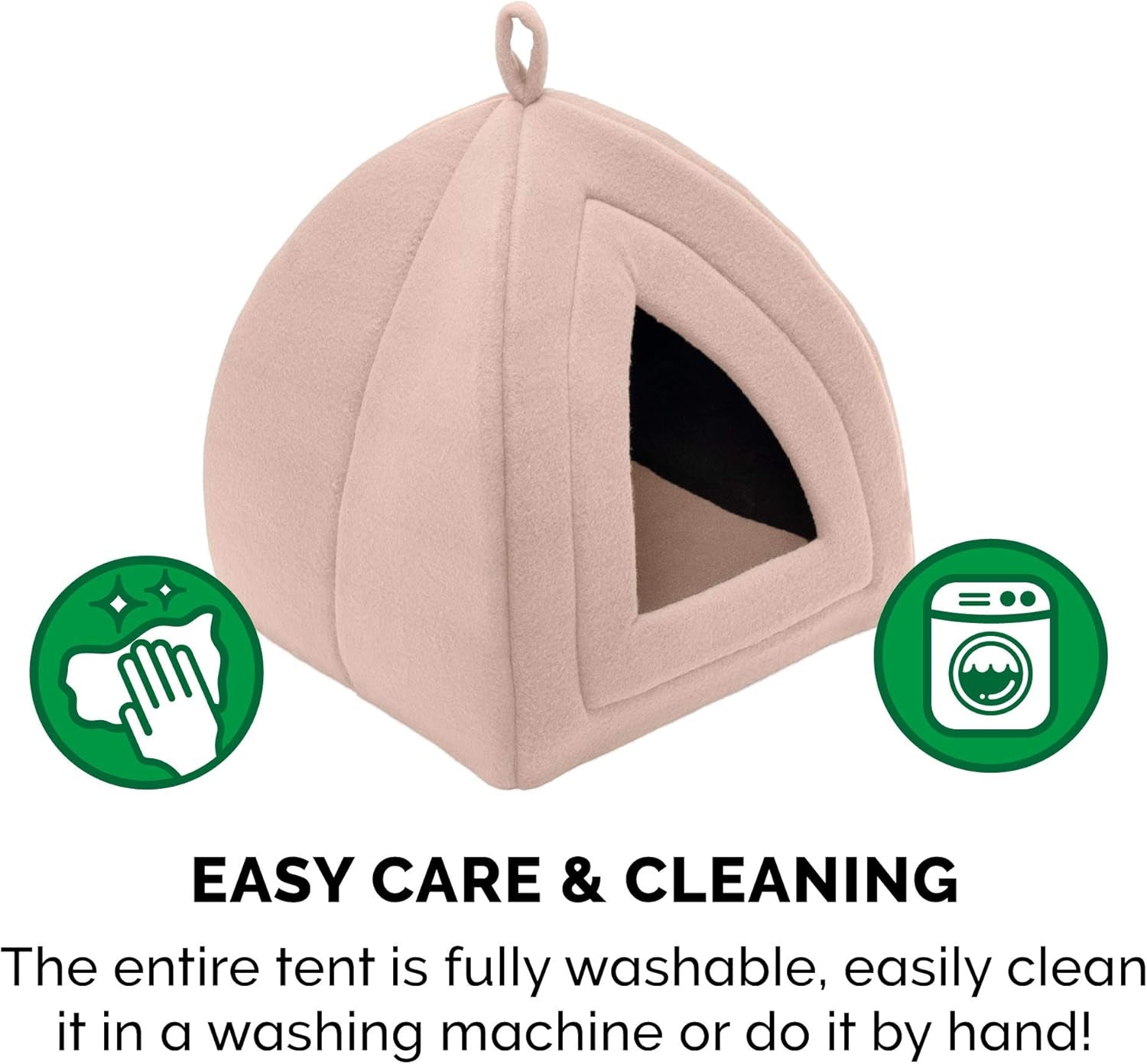 Cat Bed Cave for Indoor Cats & Small Dogs, Washable & Foldable W/ Removable Cushion - Polar Fleece Pet Tent - Beige Buff, Small, 16.0"L X 13.0"W X 13.0"Th