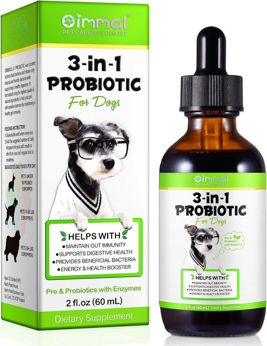 Probiotic for Dogs, Natural 3 in 1 Dog Probiotic Drops Helps Relieve Diarrhea, Supports Gut Health, Itchy Skin, Allergies, Immunity, Digestive Enzyme for Dog Supplement, Bacon Flavor - 60Ml / 2 Fl.Oz