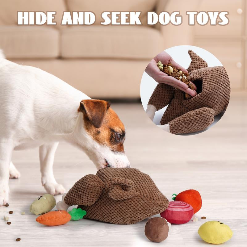 Nocciola Thanksgiving Turkey Dog Toy - 7-in-1 Interactive Puzzle with Squeaky Veggies for All Breeds!