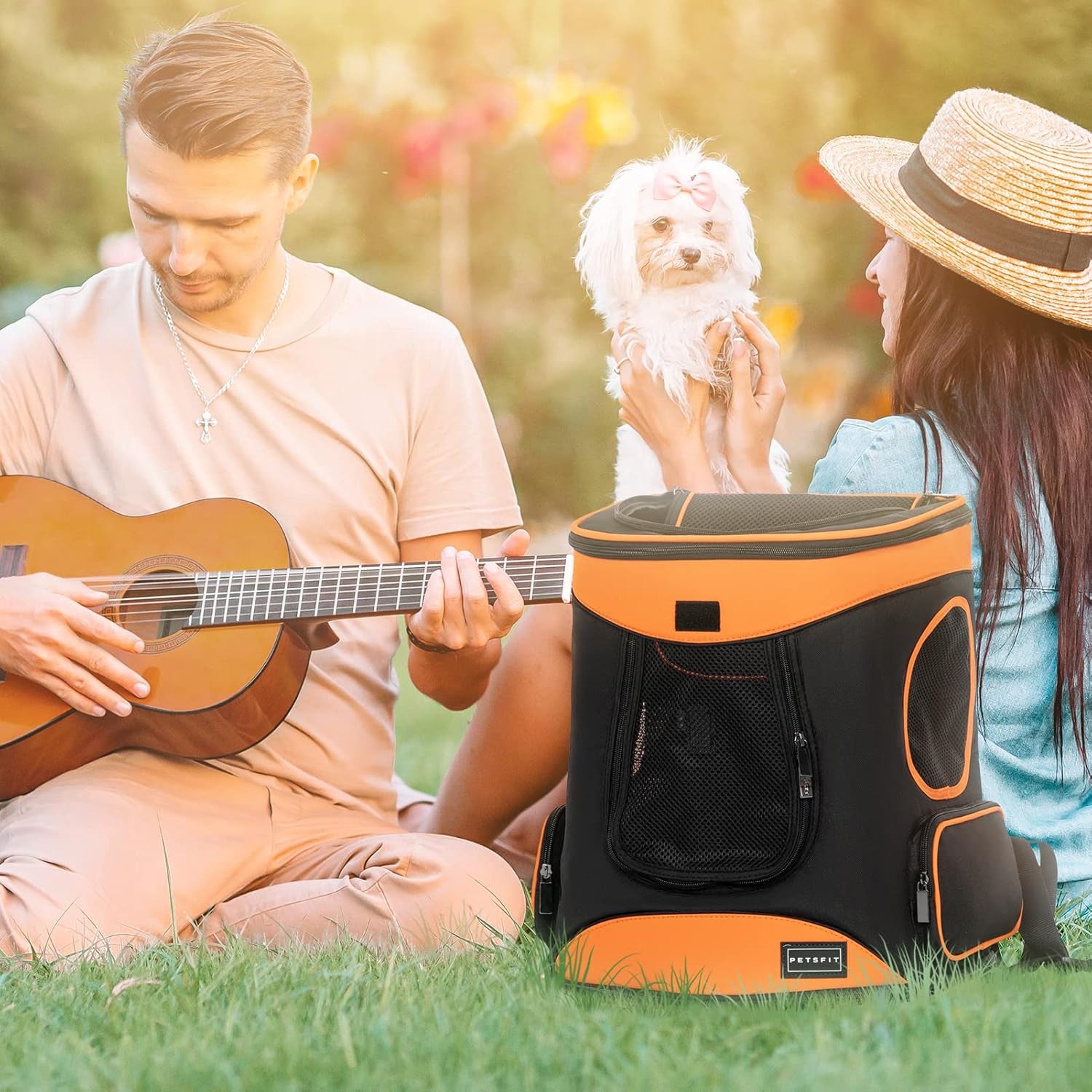 Cat Backpack Carrier Easy-Fit Dog Travel Backpack Carrier for Hiking Walking Cycling Suitable for Small Medium Dogs Cats and Rabbits up to 22 Pounds, Orange