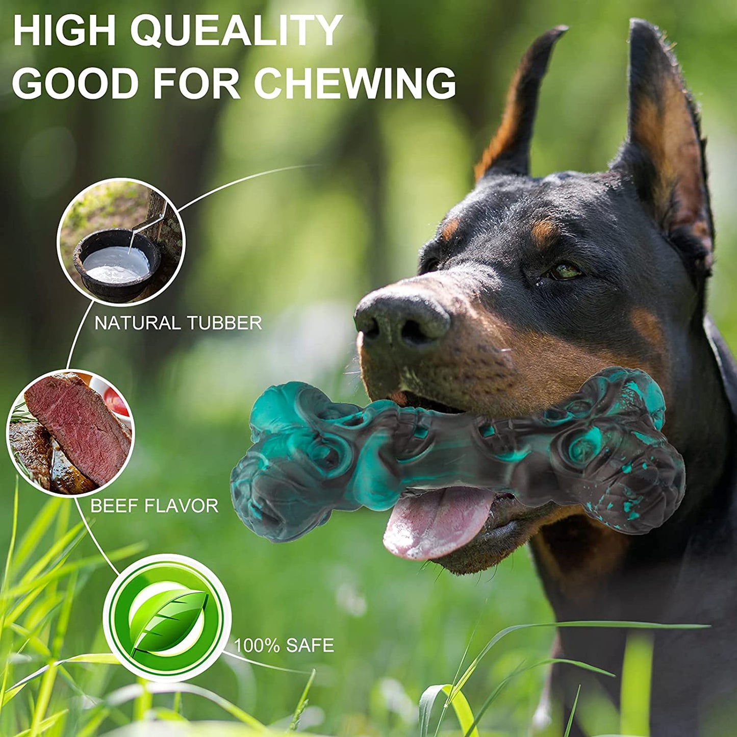 Squeaky Dog Toys for Aggressive Chewers, Indestructible Dog Chew Toy,Tough Dog Toys,Interactive Dog Bones,Natural Rubber Dogs-Teeth Cleaning Chews for Large/Medium Breed Dogs