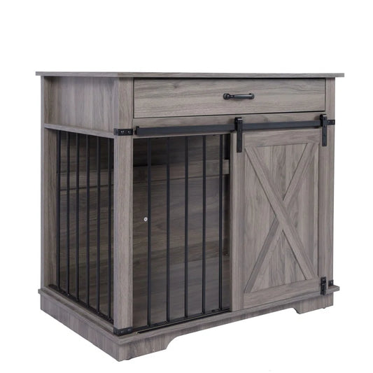 37.8''W Modern Dog Crate Furniture with Drawer and Sliding Door