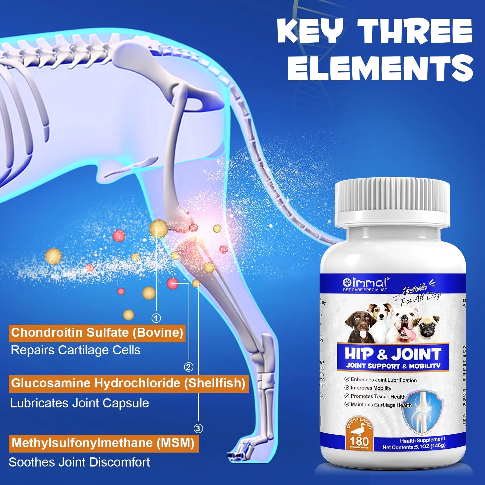Hip & Joint Chewable Tablets for Dog, Health Supplement with Chondroitin for Dogs Mobility Support & Dog, 180P*2 Chewable Supplement for Dogs Joint Health