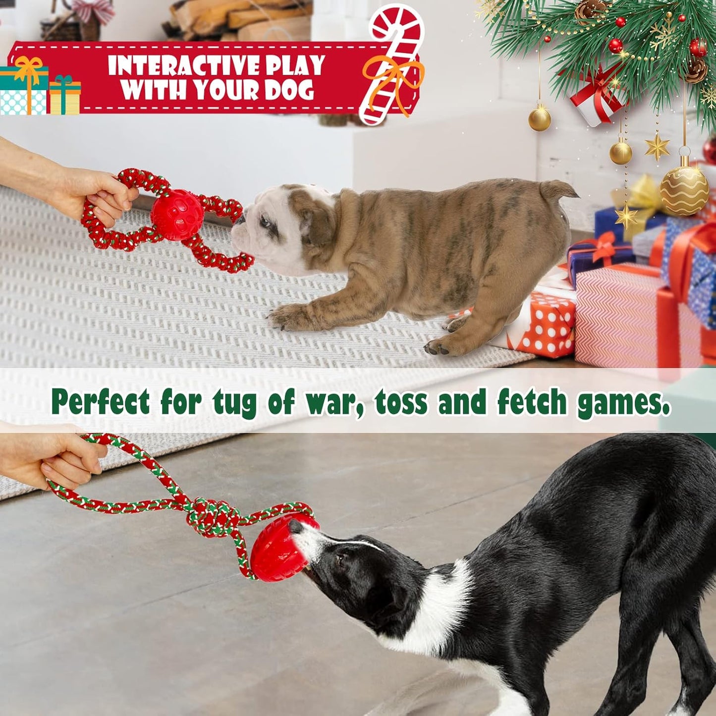 Christmas Dog Toys, 2 Pack Dog Christmas Toys, Dog Gifts for Christmas, Cotten Rope Tug of War Dog Teething for Small and Medium Dogs