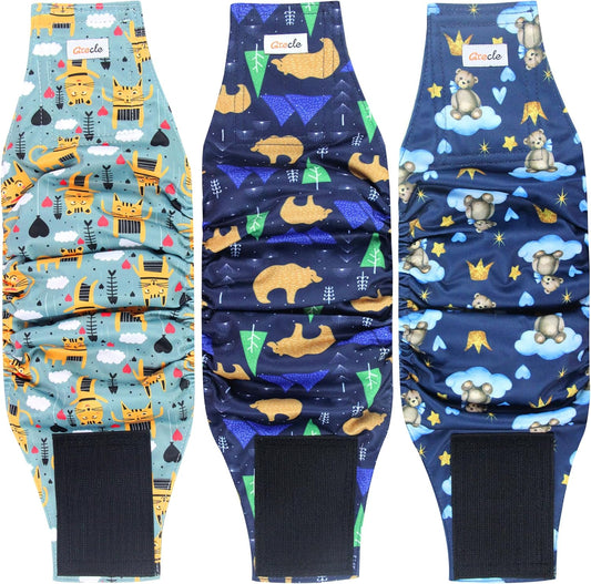 Reusable Dog Diapers Male 3Pcs, Premium Washable Belly Bands for Male Dogs Xsmall, High Absorbing Male Dog Wraps for Doggie & Puppy in Incontinence, Excitable Urination and Training (Bear, XS)