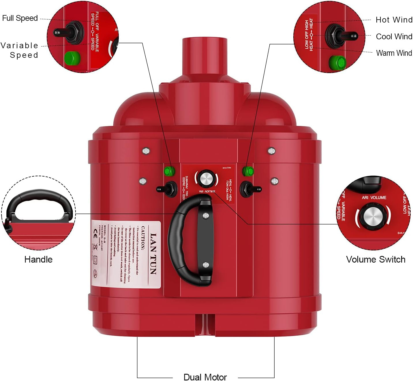 Dog Dryer for Large Dogs, Dual Motor 5.0 HP Variable Speed Dog Hair Dryer, Professional Force Dog Dryer Dog Grooming Dryer Blower with Heater