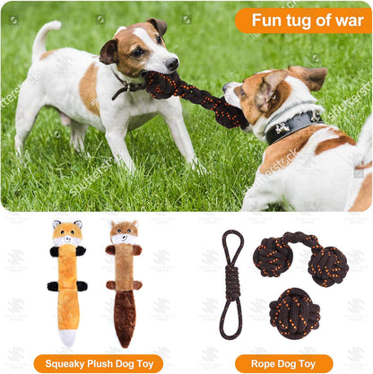 Dog Toys, Squeaky No Stuffing Fox Raccoon Plush Toys Indestructible Cotton Rope Chew Set Toys Tooth Cleaning, Interactive Game,Anxiety Release for Small Medium Aggressive Chewers