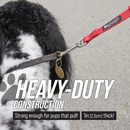 Short Dog Leash with Padded Handle - 12, 18, and 24 Inch Leads for Large Dogs - 1 Inch Nylon (12 In, Black/Red/Gray)