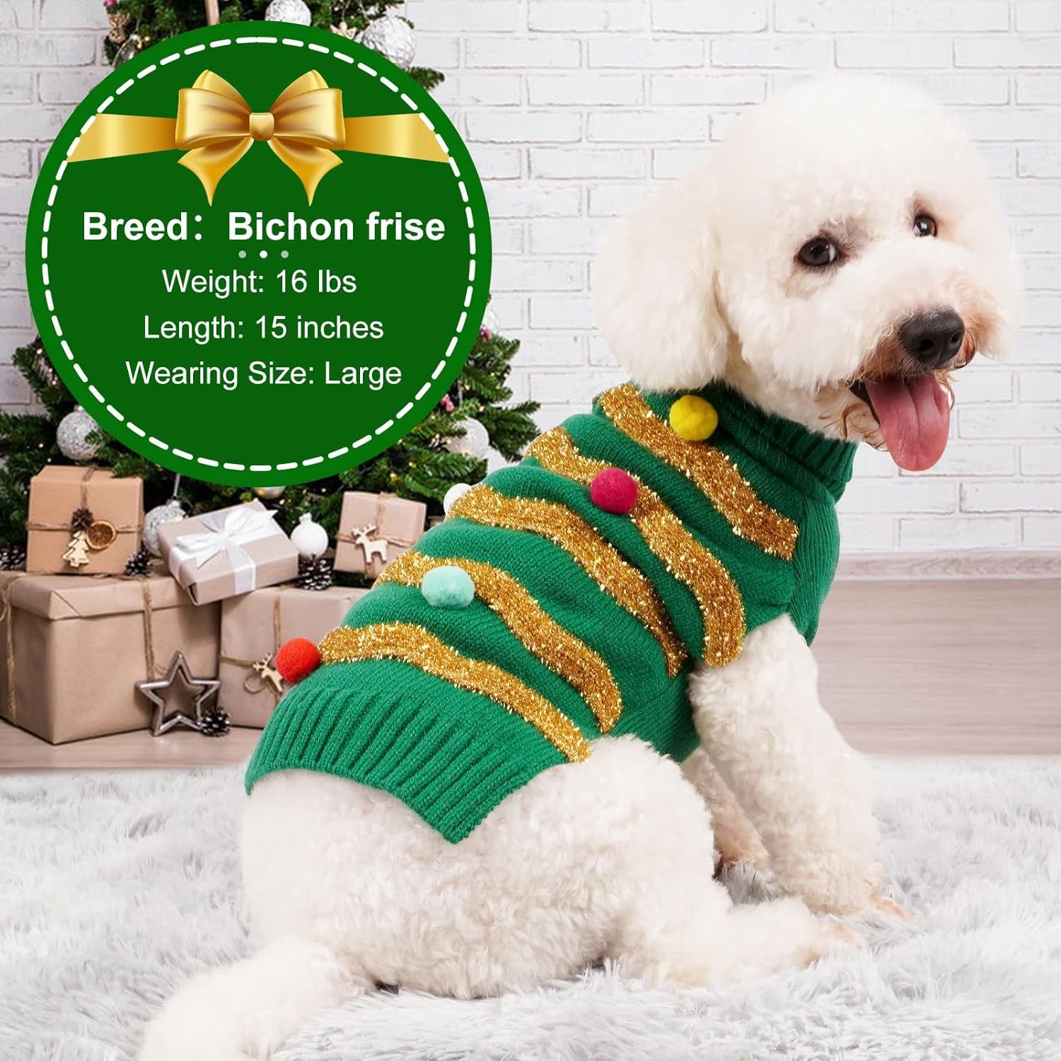 Christmas Sweater for Large Dogs - Warm Turtleneck Xmas Outfit with Leash Hole - Holiday Dog Clothes XXXL