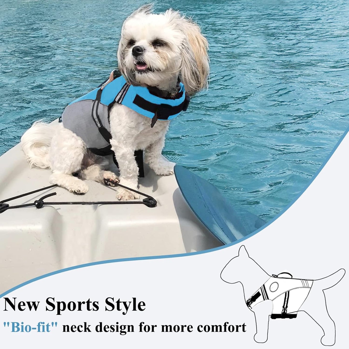 Sports Style Dog Life Jacket with Adjustable & Durable, Extra Flotation Swim Life Vest with Secure Fastening System for Small Dogs, Blue