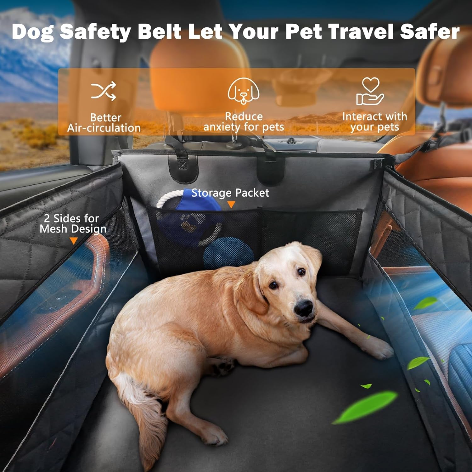 Dog Car Seat for Large Medium Dogs, Back Seat Extender for Pets, Waterproof Pet Carseat for Medium Sized Dog, Hammock for Pet, with Storage Pocket for Cars/Suv/Truck(L)