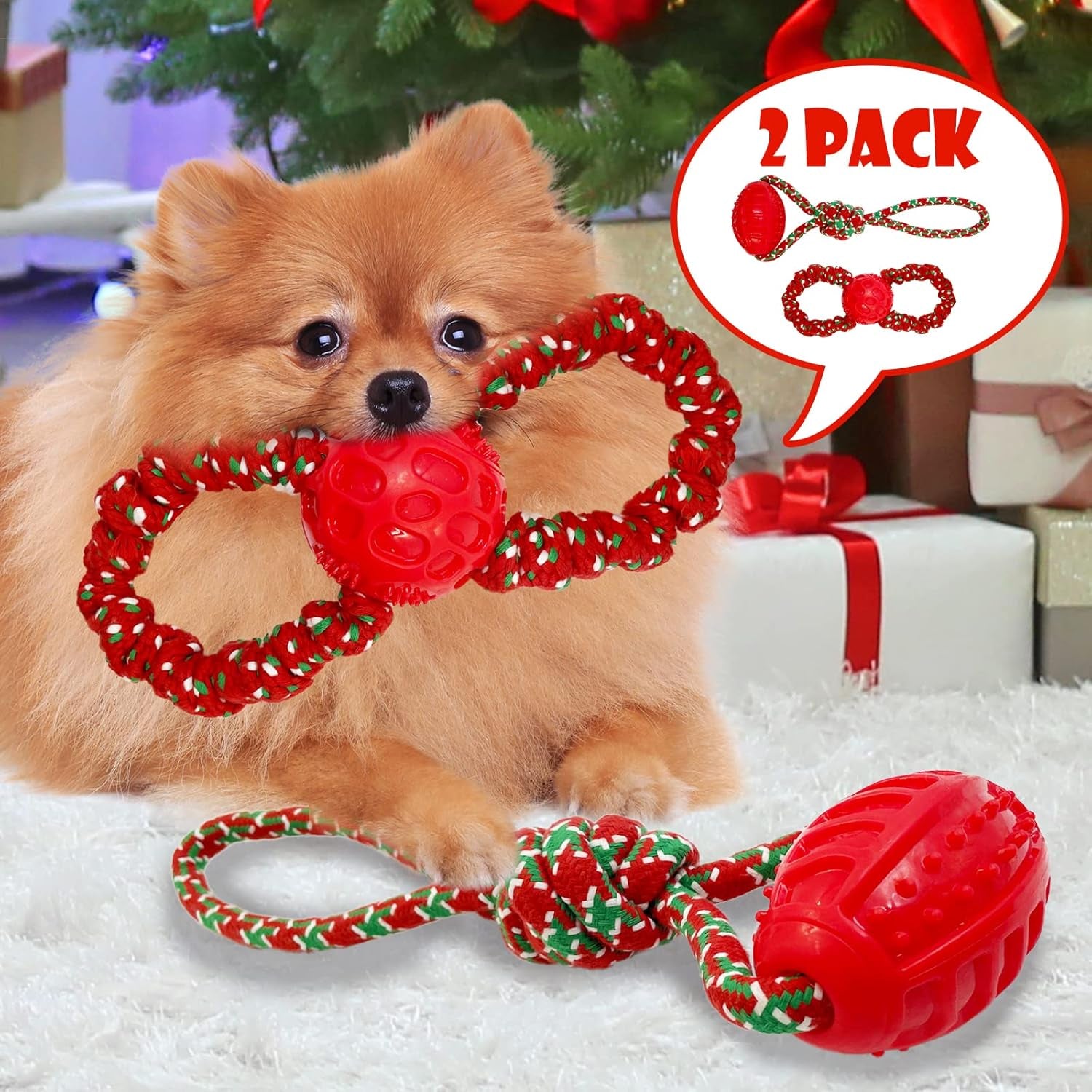 Christmas Dog Toys, 2 Pack Dog Christmas Toys, Dog Gifts for Christmas, Cotten Rope Tug of War Dog Teething for Small and Medium Dogs