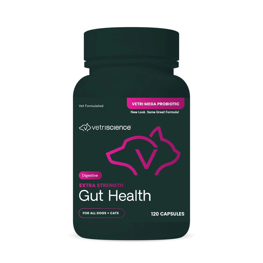 Gut Health Extra Strength Probiotic Capsules for Dog & Cat, Unflavored 120 Count Bottle