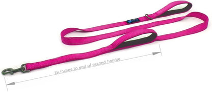 Double Handle Traffic Dog Leash - Reflective, Donates to Dog Rescue (Pink, 6 FT)