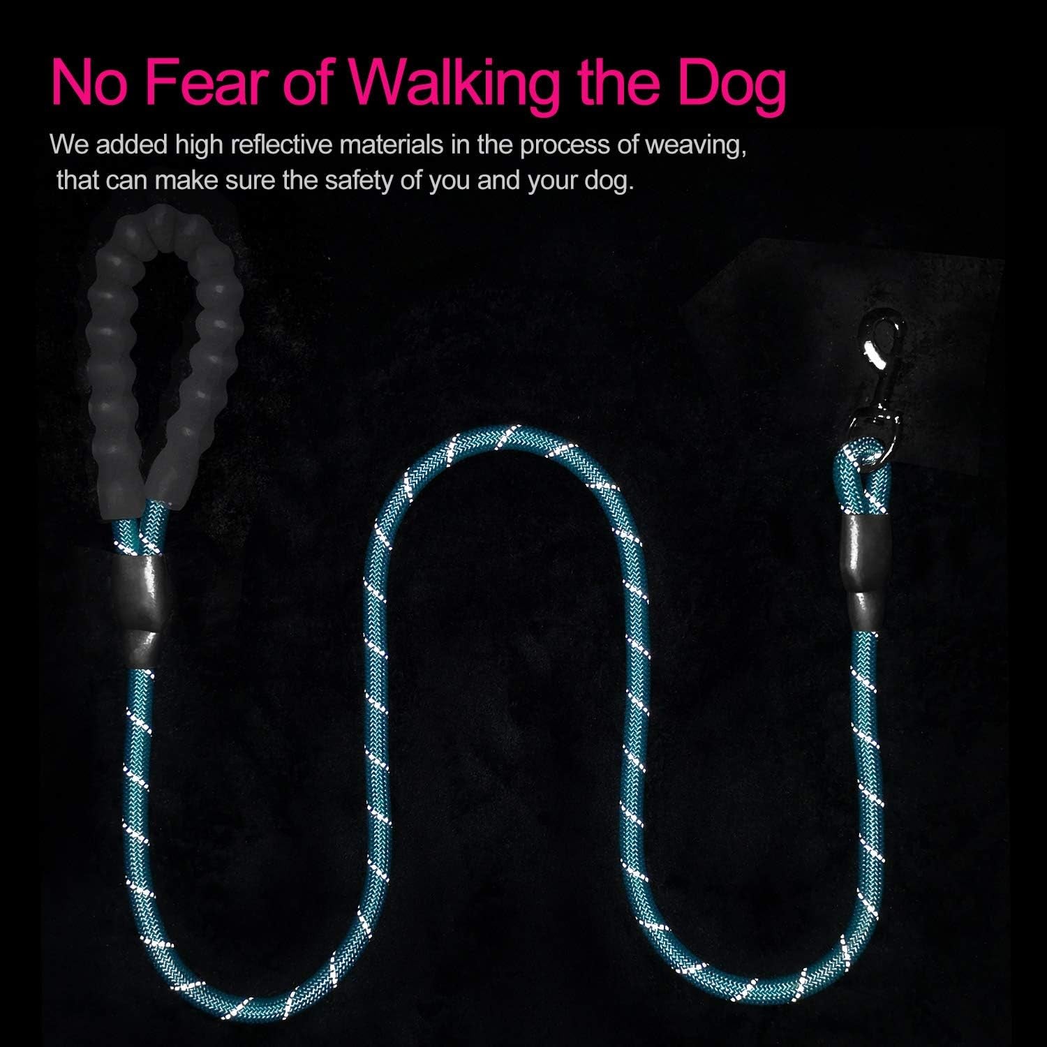 10 FT Strong Dog Leash Extra Heavy Duty Rock Climbing Rope Comfortable Padded Handle Highly Reflective Threads for Small Medium Large Dogs, 1/2 Inch Diameter (Blue)