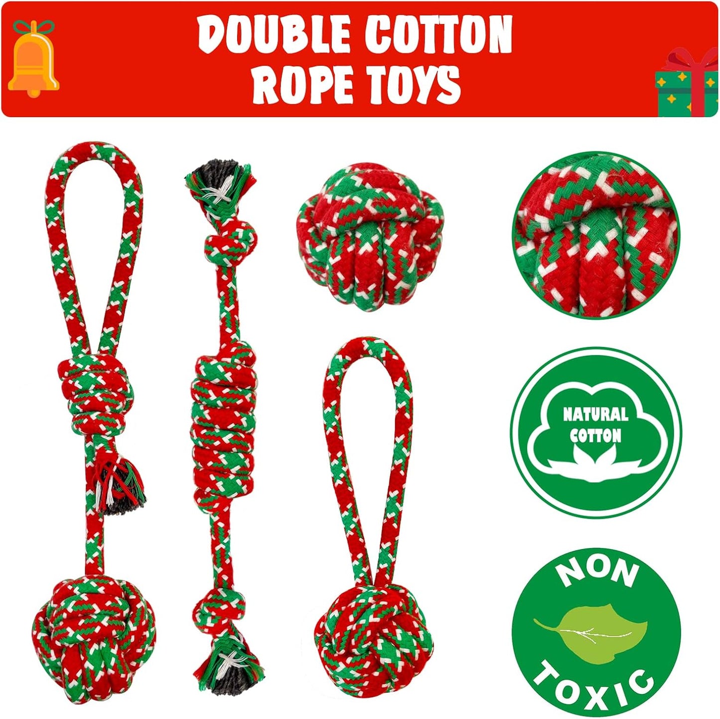 Christmas Dog Toys, 6 Pack Cotten Dog Rope Toys with Frisbee, Tug of War, Dog Gifts for Christmas, Dog Tug Toys Teething for Small and Medium Dogs