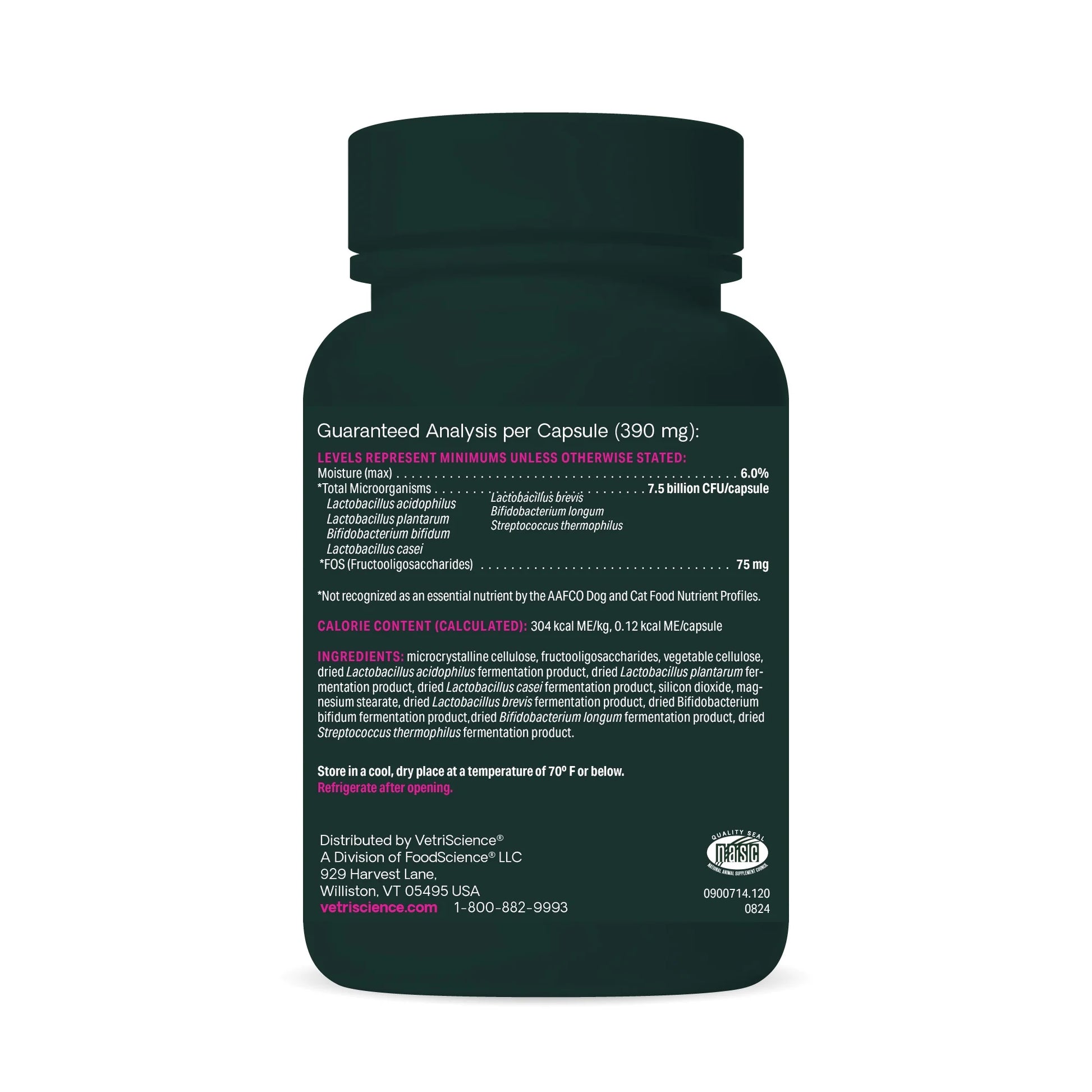 Gut Health Extra Strength Probiotic Capsules for Dog & Cat, Unflavored 120 Count Bottle