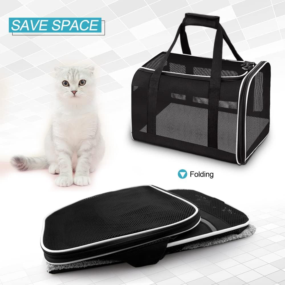 Tomykii Pet Carrier,Soft-Sided Collapsible Cat Dog Carrier,Pet Travel Carrier Bag for Small Medium Cats Dogs Puppies Rabbits, Black, 3 Piece Set