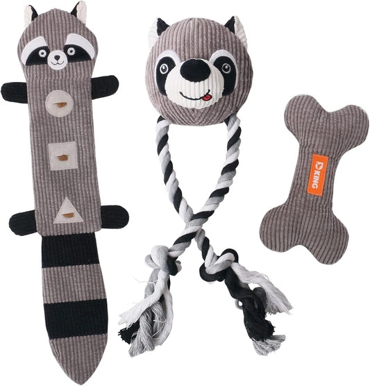 Rope Plush Dog Toy,Puppy Toys for Teething,Tug of War Dog Toy (Raccoon-3)
