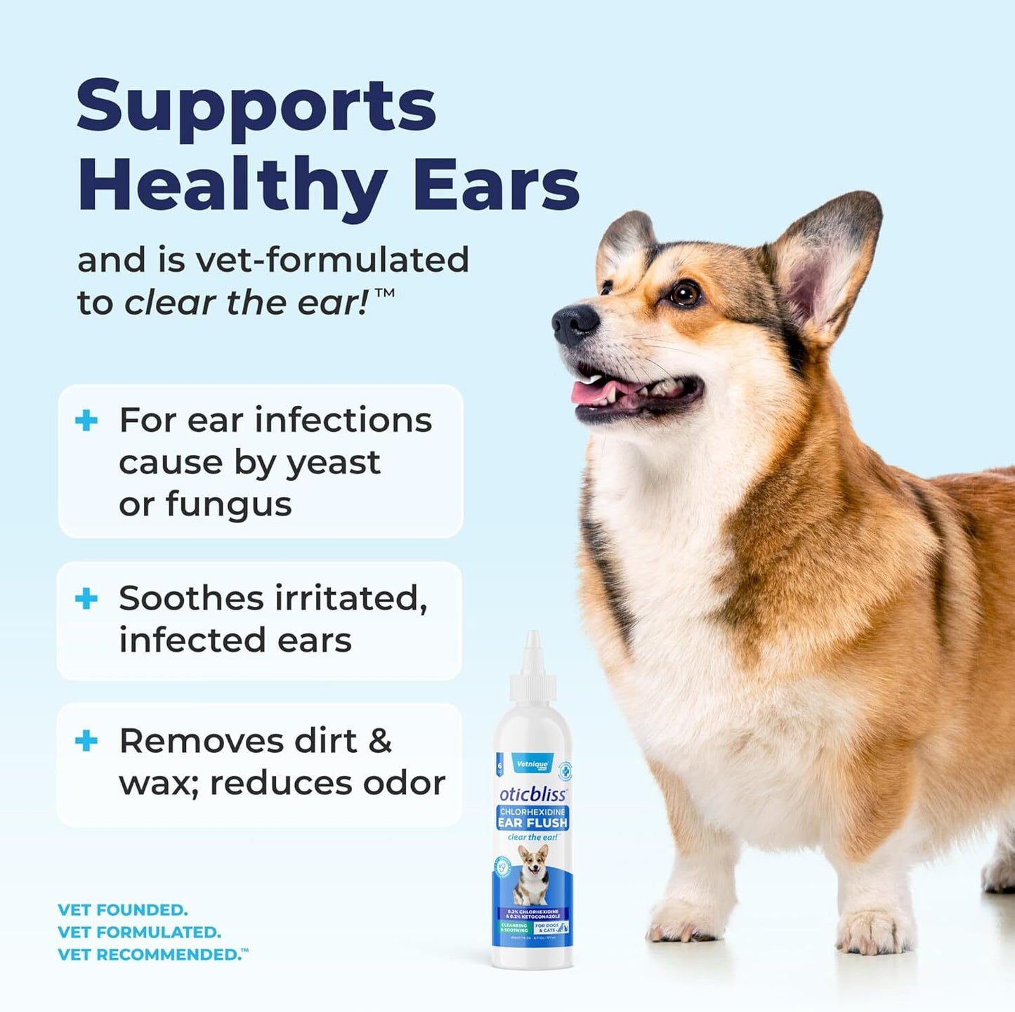 Vetnique Oticbliss Medicated Dog Ear Infection Treatment, Antiseptic Ear Cleaner