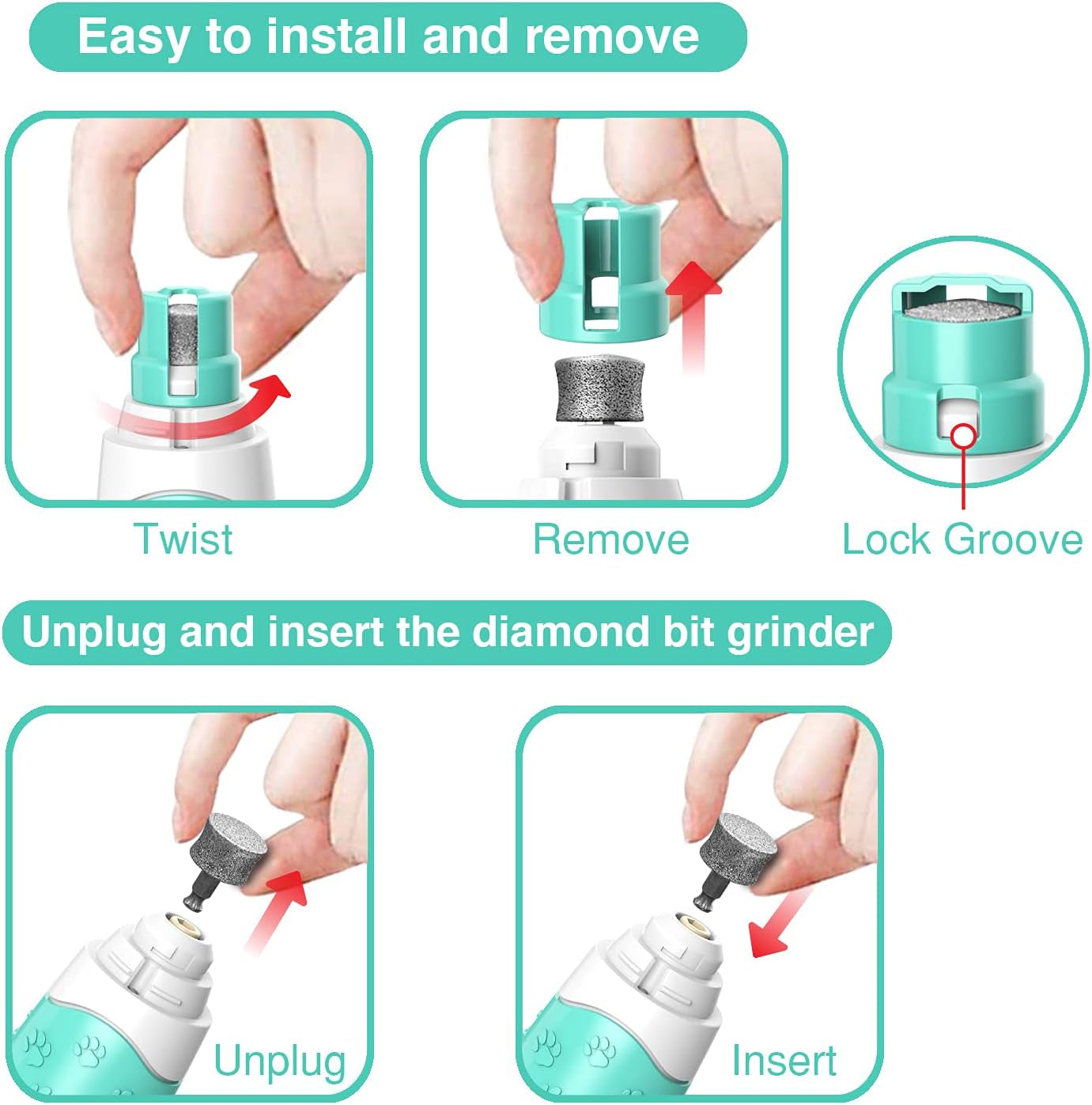 Dog Nail Grinder with LED Lighting & Super Quiet Run,2-Speed Pet Nail Grinder with 2000Mah Li Battery for Small Medium and Large Dogs & Cats,Painless Paws Grooming & Smoothing