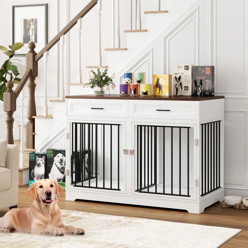 Chesterle Large Dog Crate Furniture Style with 2 Drawers and Divider