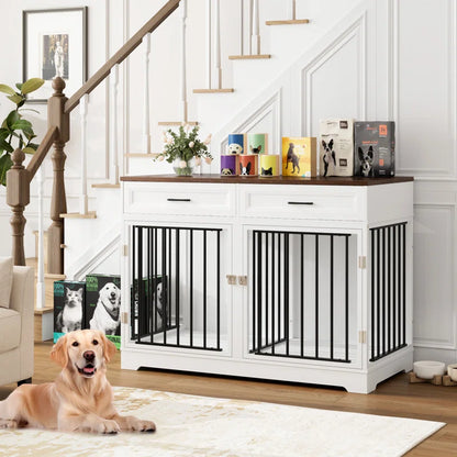 Chesterle Large Dog Crate Furniture Style with 2 Drawers and Divider