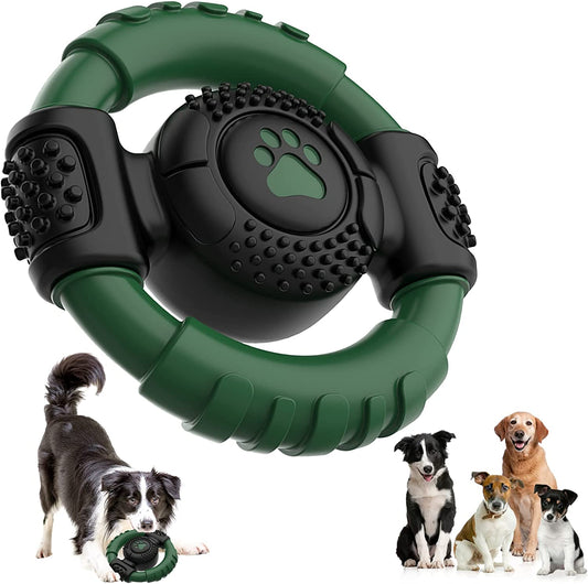 Dog Toys Steering Wheel Indestructible, Squeaky Dog Chew Toys, Rubber Dog Toys for Medium and Large Dogs, Sturdy Squeaky Dog Toys (Green)