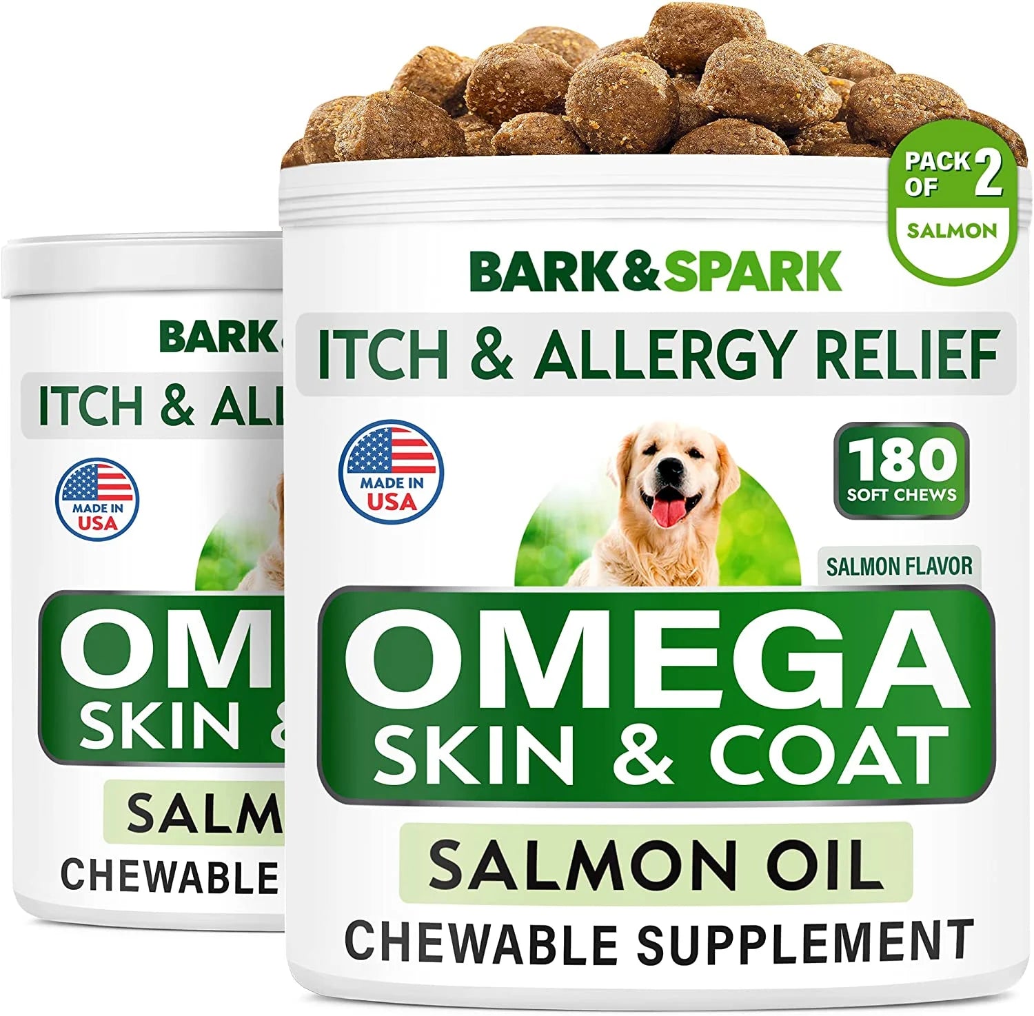 Omega 3 for Dogs - 360 Fish Oil Treats for Dog Shedding, Skin Allergy, Itch Relief, Hot Spots Treatment - Joint Health - Skin and Coat Supplement - EPA & DHA Fatty Acids - Salmon Oil