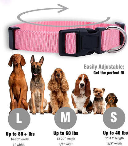 Basic Nylon Dog Collar, Adjustable for Small, Medium, Large Pet and Puppies Accessories, Cute Colors for Male, Female, Boy, Girl, Puppy (Small, Pink)