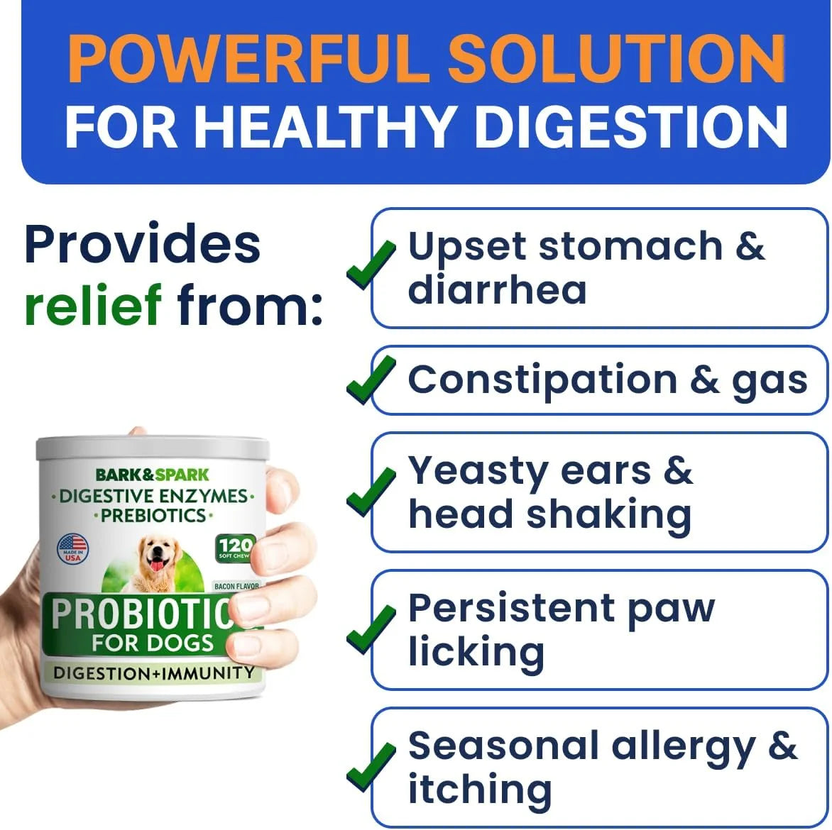 Probiotics for Dogs & Digestive Enzymes (Gut Health) Allergy & Itchy Skin - Pet Diarrhea Gas Treatment Upset Stomach Relief Pill, Digestion Health Prebiotic Supplement (120 Count, Bacon)