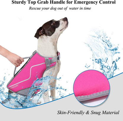 Neoprene Dog Life Jacket Dog Lifejacket for Boating Hunting & Swimming, Lightweight with Leash Ring, M, Pink