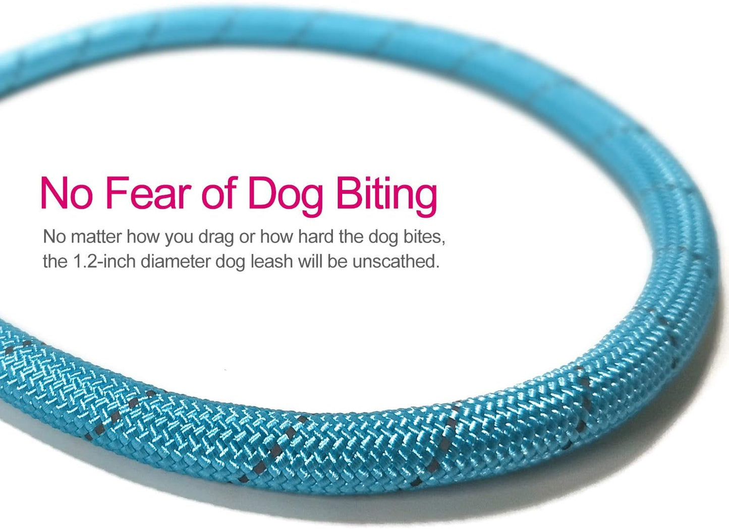 10 FT Strong Dog Leash Extra Heavy Duty Rock Climbing Rope Comfortable Padded Handle Highly Reflective Threads for Small Medium Large Dogs, 1/2 Inch Diameter (Blue)