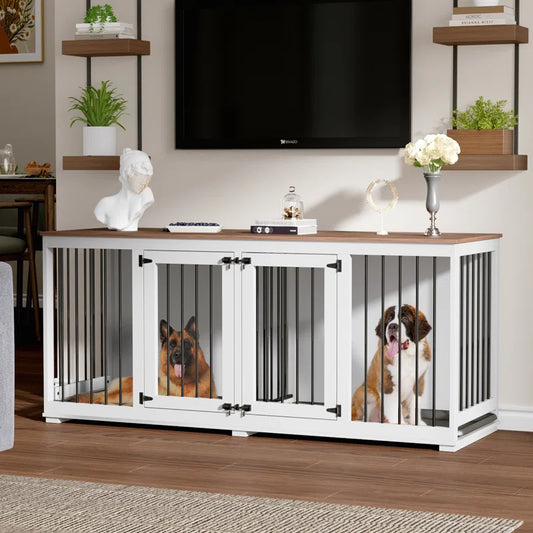 Large Dog Crate Furniture with Tray and Divider