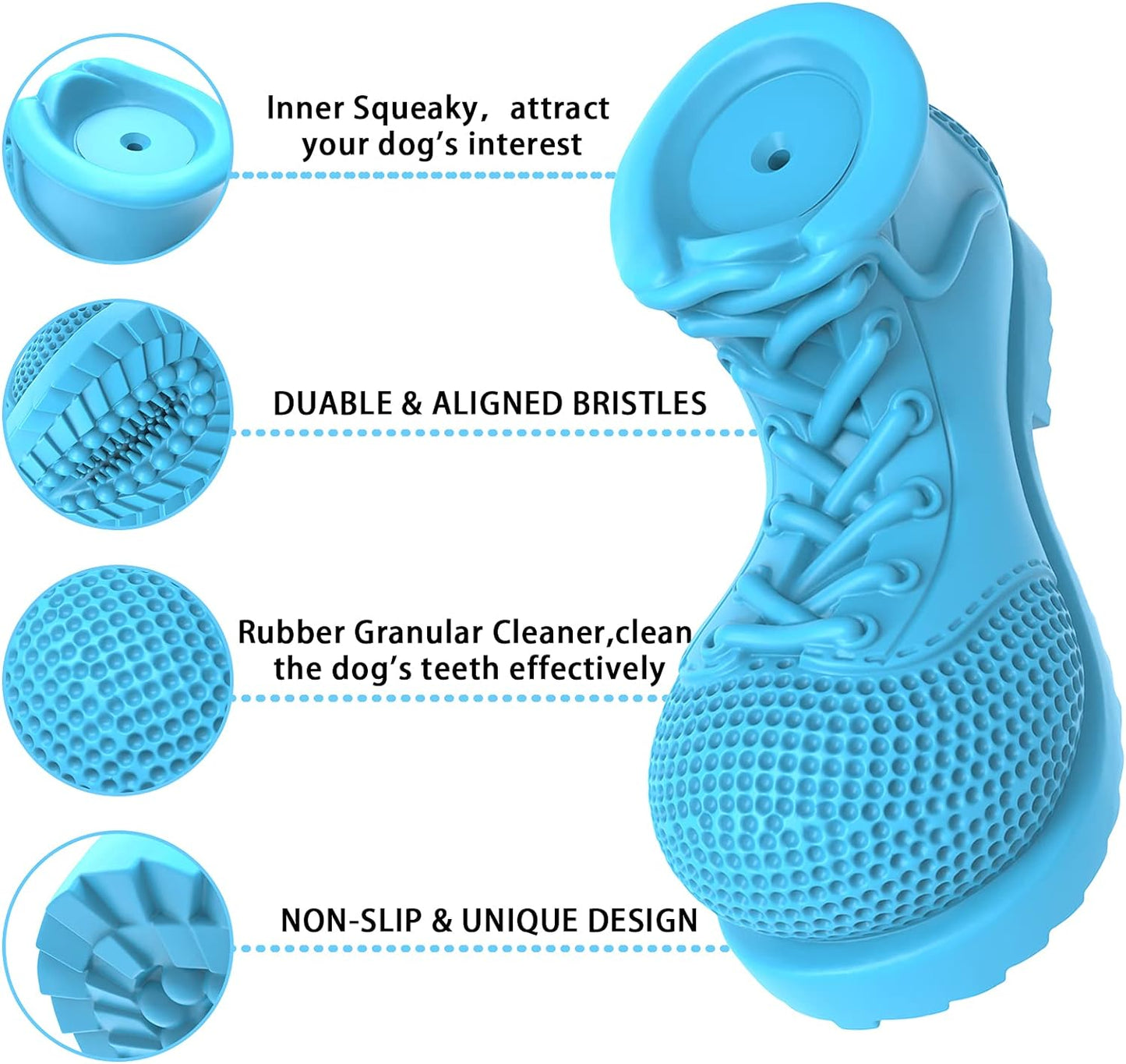 Dog Chew Toys - Squeaky, Tough & Tear-Resistant, Reduces Plaque & Tartar, Shoe Shape for Small & Medium Dogs (Blue)