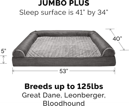 Orthopedic Dog Bed for Large Dogs W/ Removable Bolsters & Washable Cover, for Dogs up to 125 Lbs - Luxe Faux Fur & Performance Linen Sofa - Charcoal, Jumbo Plus/Xxl