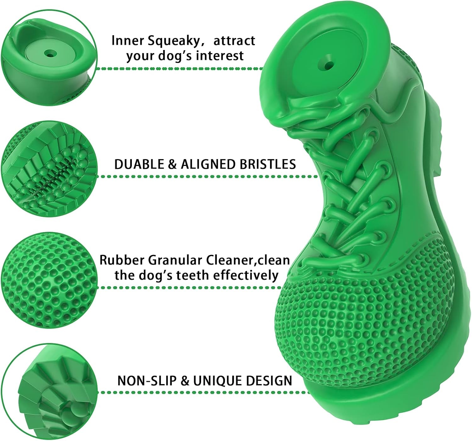 Dog Chew Toys, Rubber Dog Squeaky Chew Toys,Reduces Plaque & Tartar Teeth Cleaning Chew Toys, Tough Tear-Resistant Shoe Shape Dog Toys for Small Medium Dog(Green)