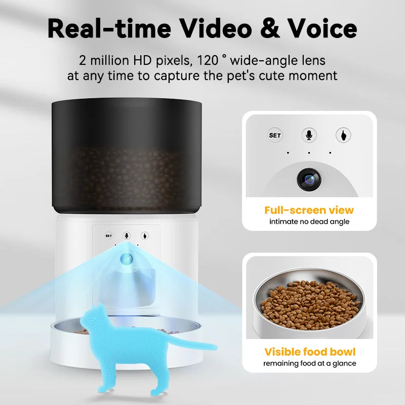 Automatic Dog Feeder with Camera Video Pet Food Dispenser Smart APP Remote Control Auto Feeder for Kitten Cat Accessories