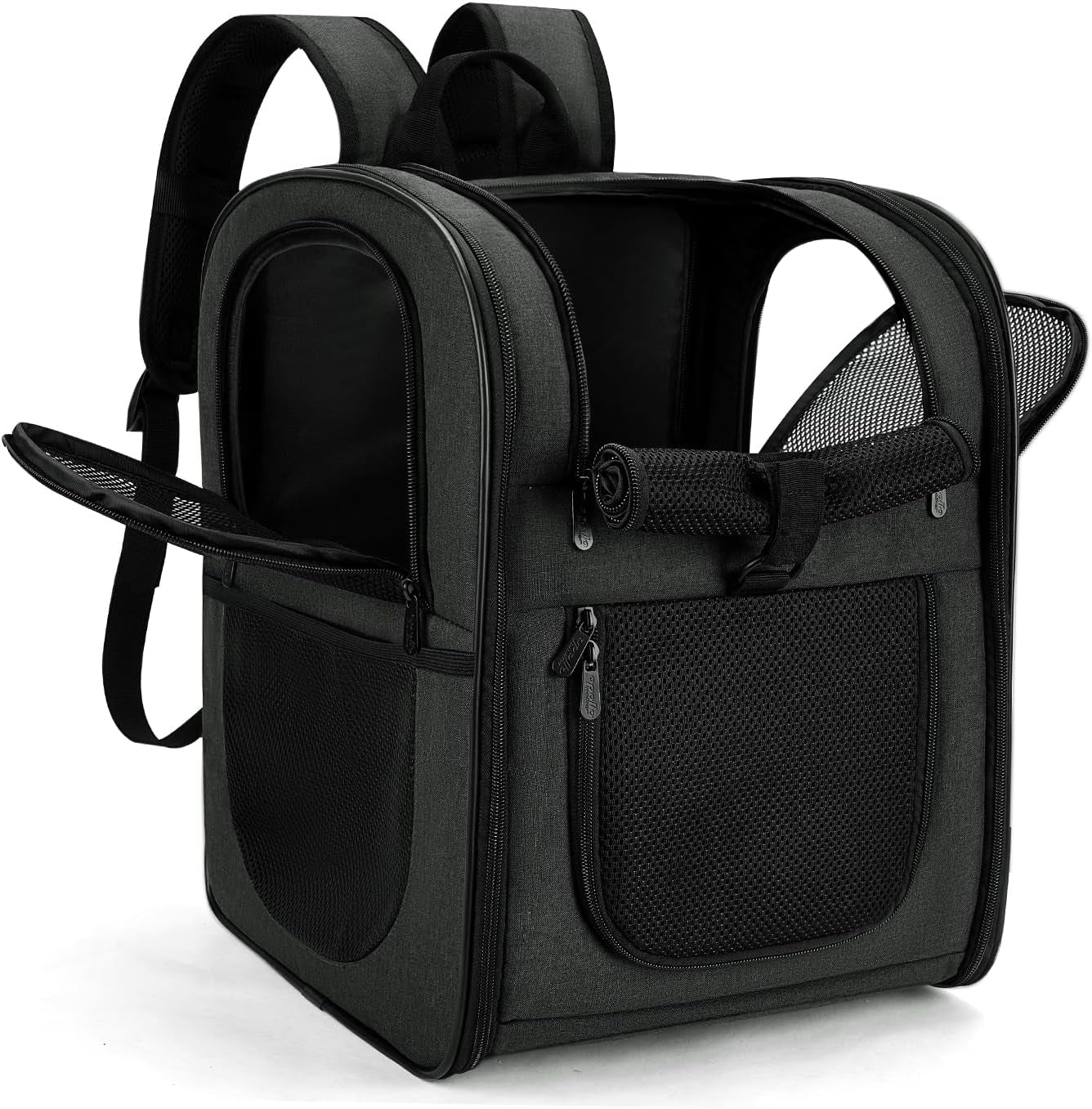 Dog & Cat Carrier Backpack for Medium/Small Pets - Ventilated Safe Design with Padded Back Support, Breathable Mesh Pet Backpack for Hiking, Travel, Outdoor (Black)