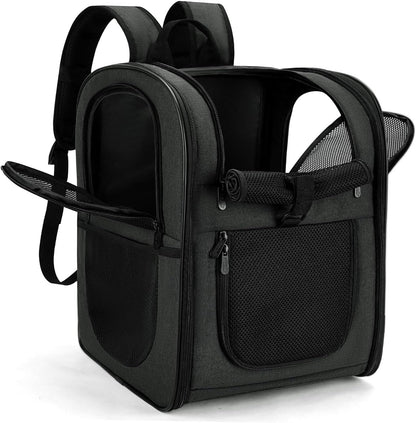 Dog & Cat Carrier Backpack for Medium/Small Pets - Ventilated Safe Design with Padded Back Support, Breathable Mesh Pet Backpack for Hiking, Travel, Outdoor (Black)